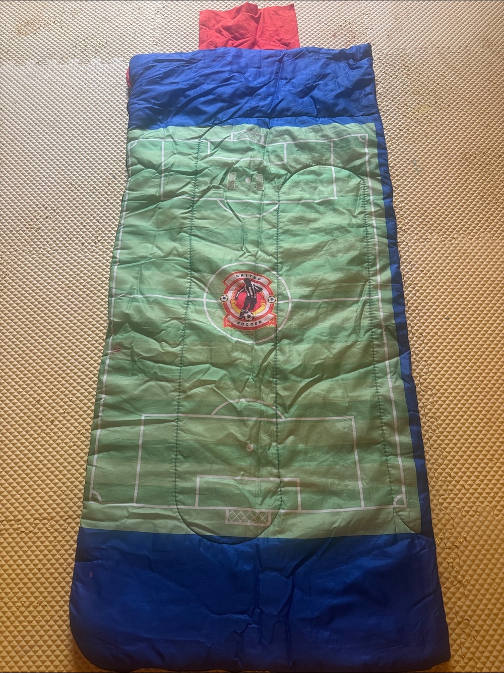 Green and Blue Kids' Soccer Field Sleeping Bag